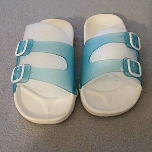 Women's Aqua Blue Two-Buckle Slide Sandals